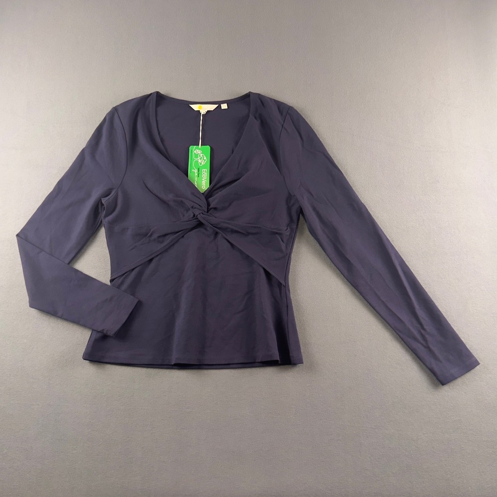 Boden Navy Blue Twist Front V-Neck Long Sleeve Top T1124 EcoVero US 10 NWT